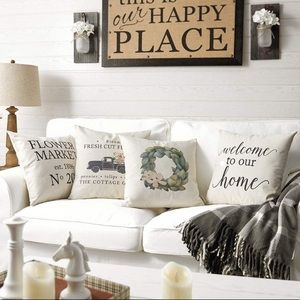 4 Decorative Throw Pillow Covers Rustic Farmhouse